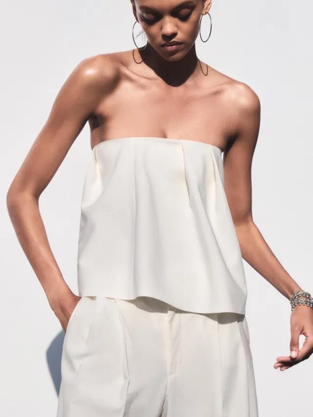 Zara Pleated Strapless Ecru Top